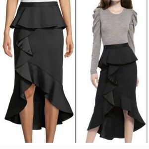 Alice + Olivia Alessandra Black Hi-low Peplum Ruffle Pencil Skirt Size 2